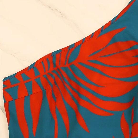 NWT Palm Print Tropical One Shoulder Maxi Dress - Picture 7 of 7